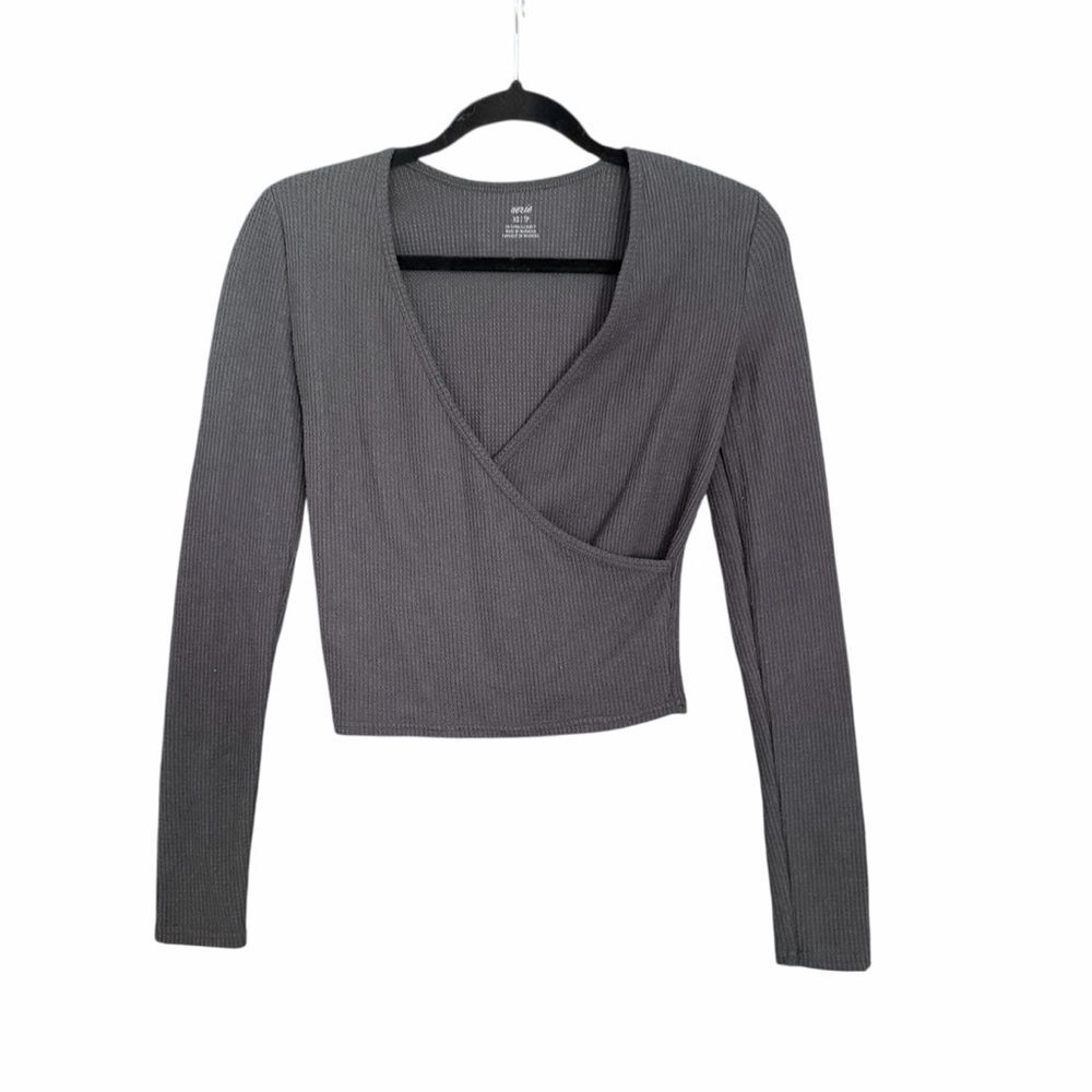 Aerie Faux Wrap Waffle Knit V-neck Shirt Women XS - Picture 2 of 8